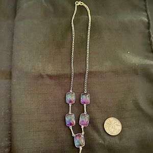 New Sterling Silver Touchstone Swarovski Necklace w Iridescent Turquoise Purple